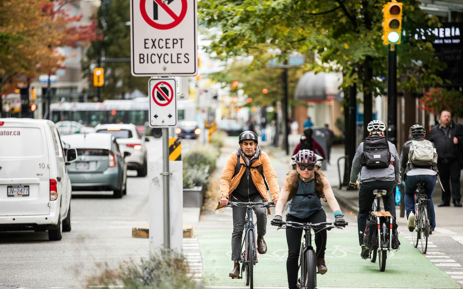 Urban cyclists on bike lanes